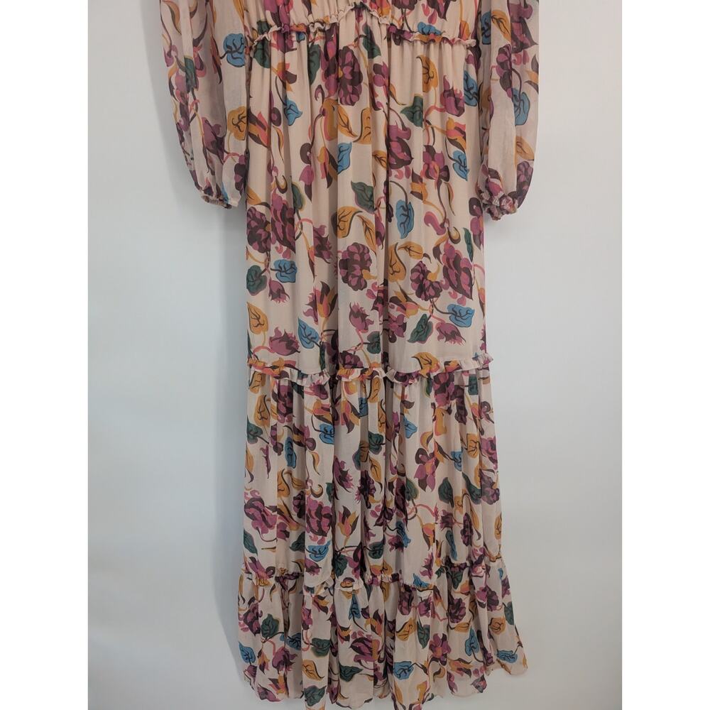 NWT Saloni Nina Tiered Floral Long-sleeve Maxi Dress Sz US6 Ivory Japonica 9K605 - Picture 4 of 10